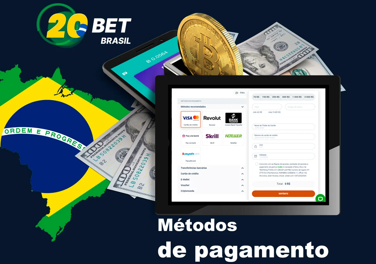 Métodos de pagamento disponíveis para uso na casa de apostas 20Bet no Brasil