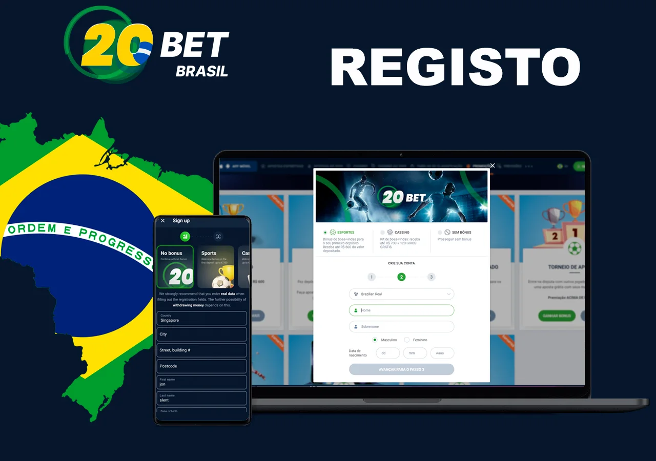 Procedimento de registro no site oficial da 20Bet