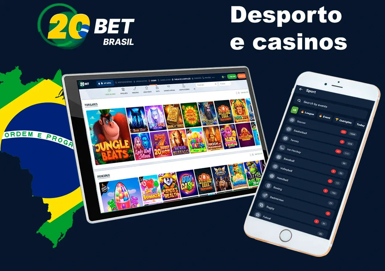 Possibilidade de apostar em eventos esportivos e jogos de cassino na 20Bet Brasil